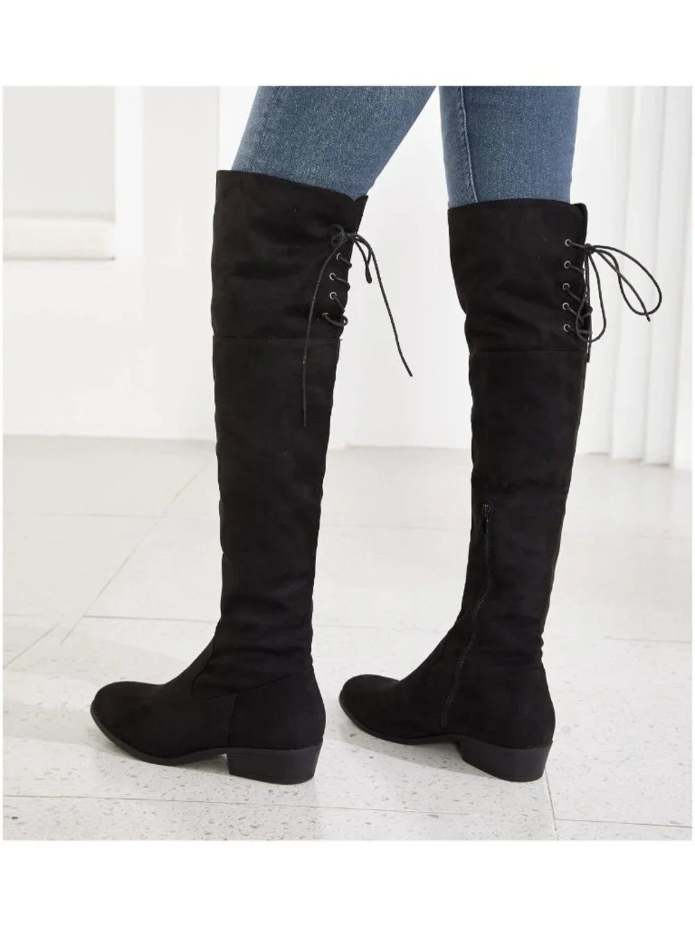 Women's Brown Pointed Toe Faux Suede Lightweight Flat Heel Over The Knee Boots
